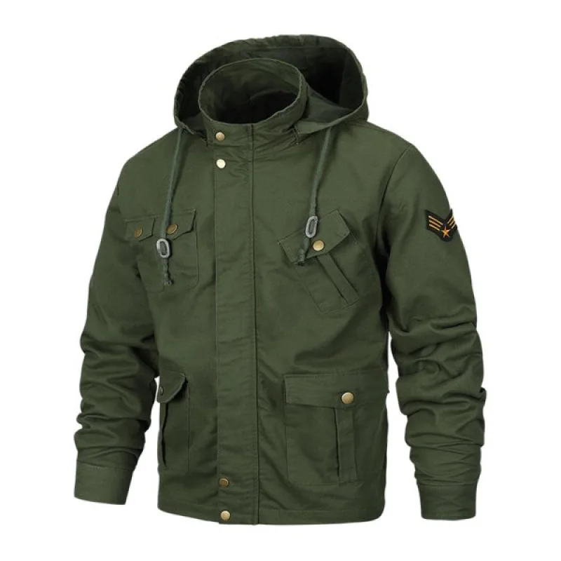 Multi Pocket Detachable Hooded Military Jacket Army Green Pro Sporting Apparel